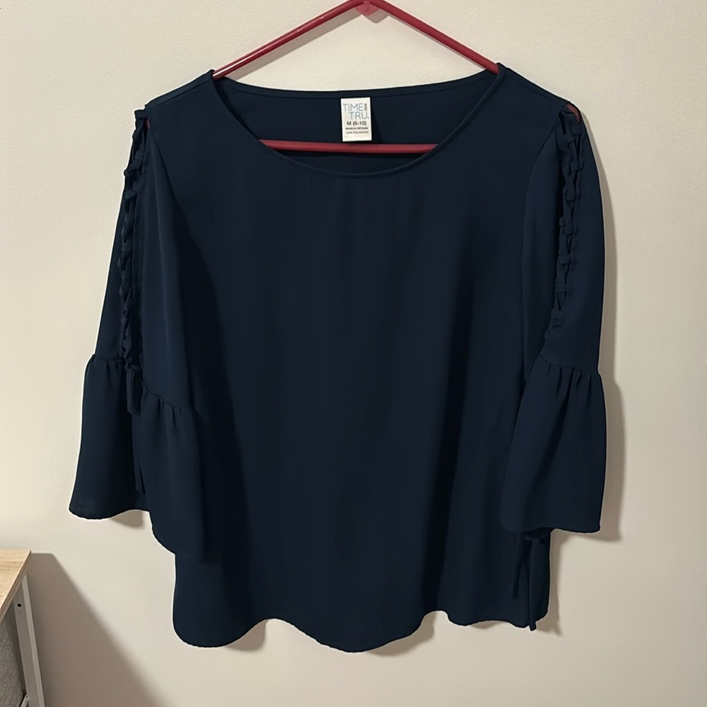 Navy Blue Blouse with puffy sleeves 💙 - size medium from Time and Tru